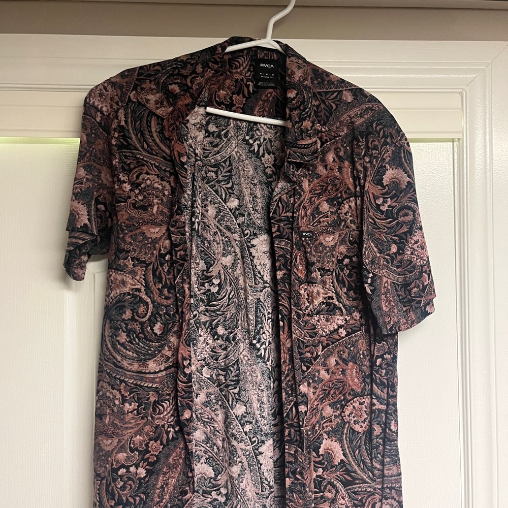 RVCA Black and Pink Paisley Shirt Jacket